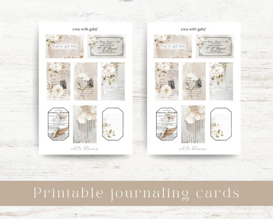 Printable journaling cards: White blooms collection