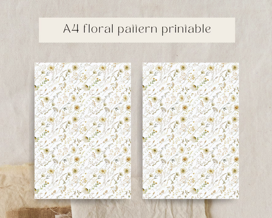 Floral pattern printable for journaling, decorations, and scrapbooking. Digital download, A4 PNG