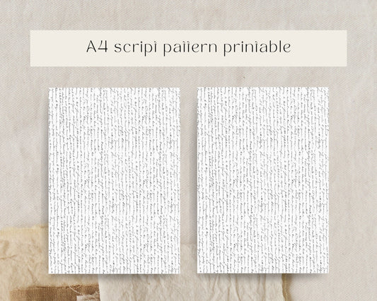 Script pattern, printable background for journaling, decorations, and scrapbooking. Digital download, A4 PNG