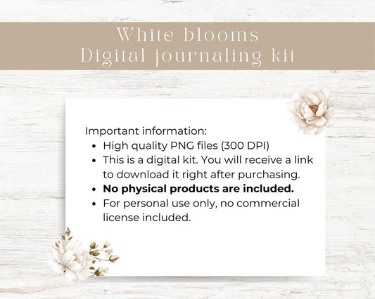 A4 background printable. Floral pattern paper: White blooms collection