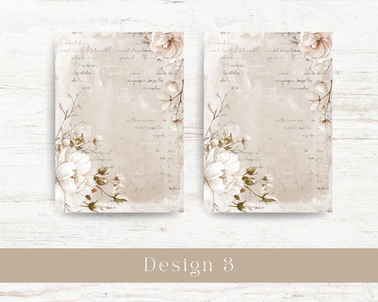 A4 journaling printable. Floral design paper: White blooms collection