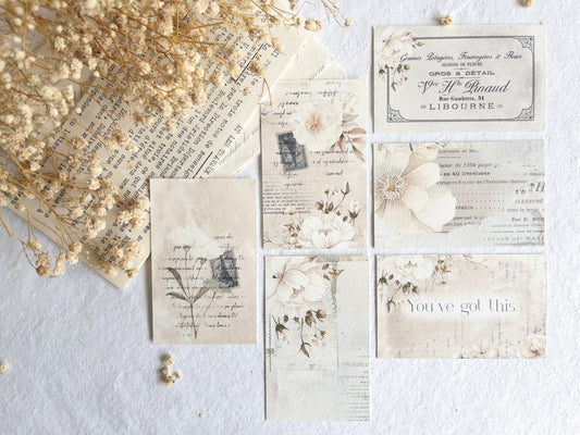 Floral journaling cards: White blooms collection (Set of 6)